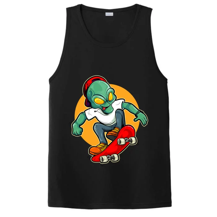 Alien Riding Skateboard Ufo Extraterrestrial Skateboarding Gift Performance Tank