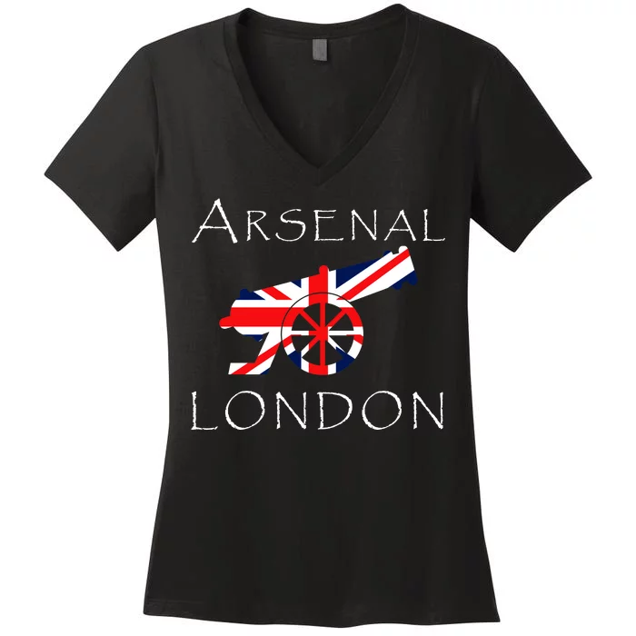 Arsenal London Soccer Jersey Cannon Union Jack Women's V-Neck T-Shirt