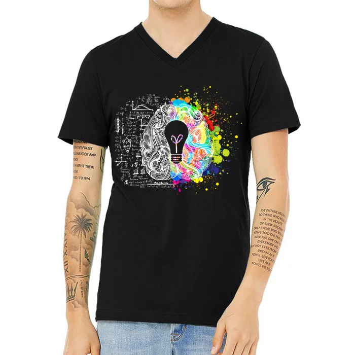 Art of Science Colorful Brain V-Neck T-Shirt