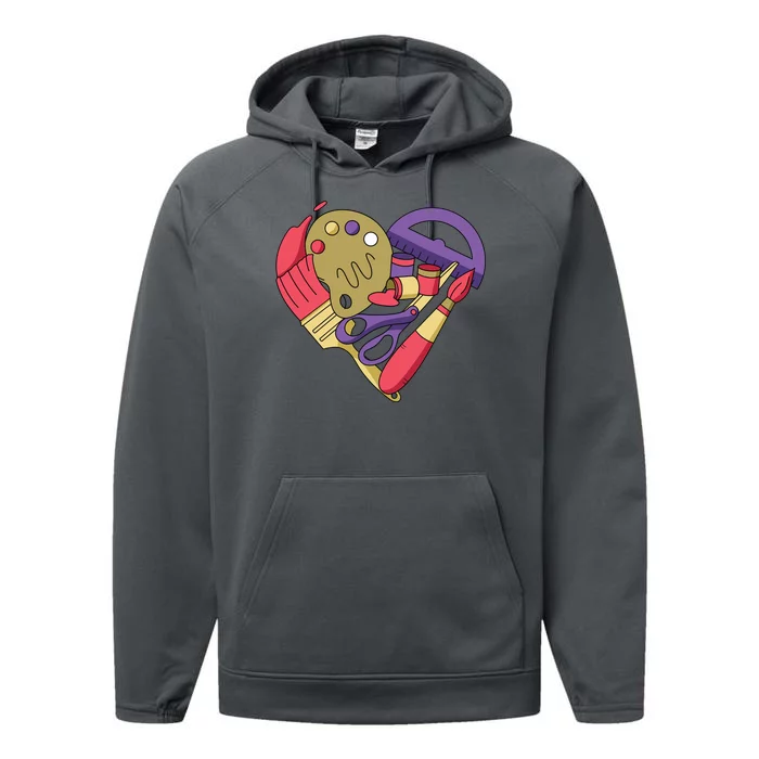 Art Supplies Heart Performance Fleece Hoodie