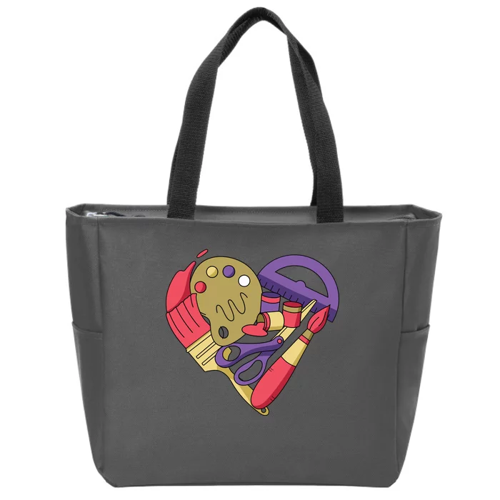 Art Supplies Heart Zip Tote Bag