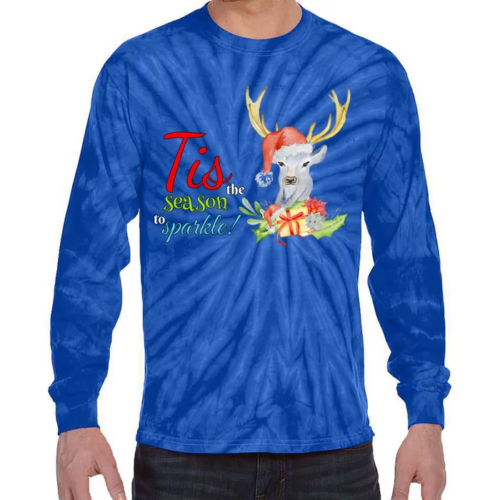 Adorable Reindeer Tis The Season To Christmas Gift Tie-Dye Long Sleeve Shirt