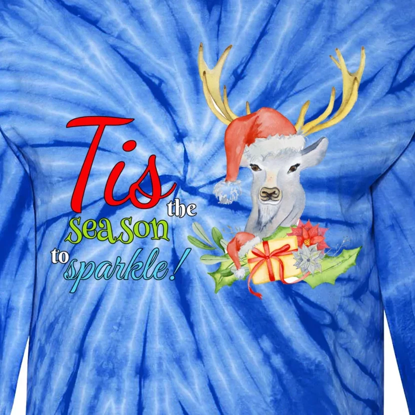 Adorable Reindeer Tis The Season To Christmas Gift Tie-Dye Long Sleeve Shirt