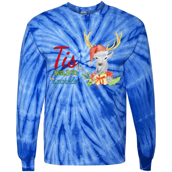 Adorable Reindeer Tis The Season To Christmas Gift Tie-Dye Long Sleeve Shirt