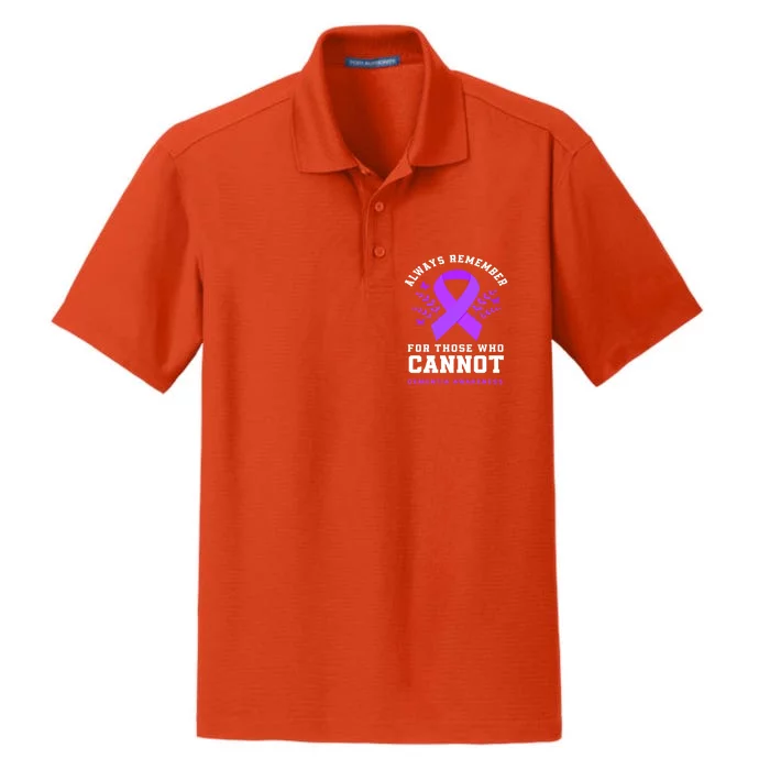 Always Remember Those Cannot Purple Detia Awareness Meaningful Gift Dry Zone Grid Performance Polo