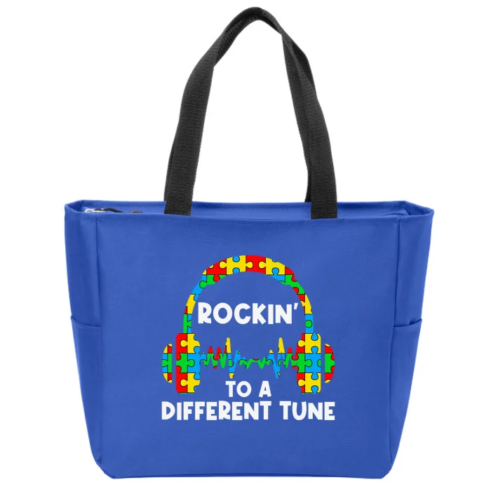 Autism Rockin' To A Different Tune Autism Awareness Day Funny Gift Zip Tote Bag