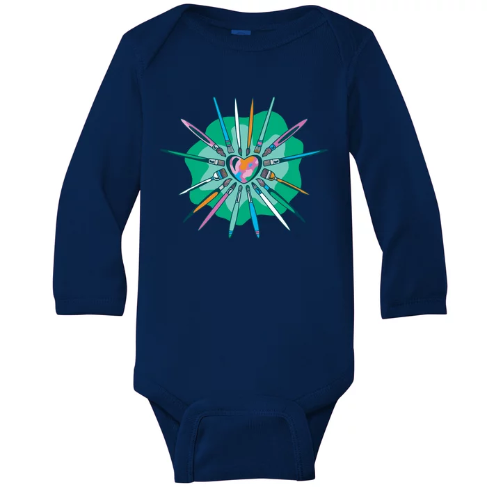 Artist Brushes Heart Baby Long Sleeve Bodysuit