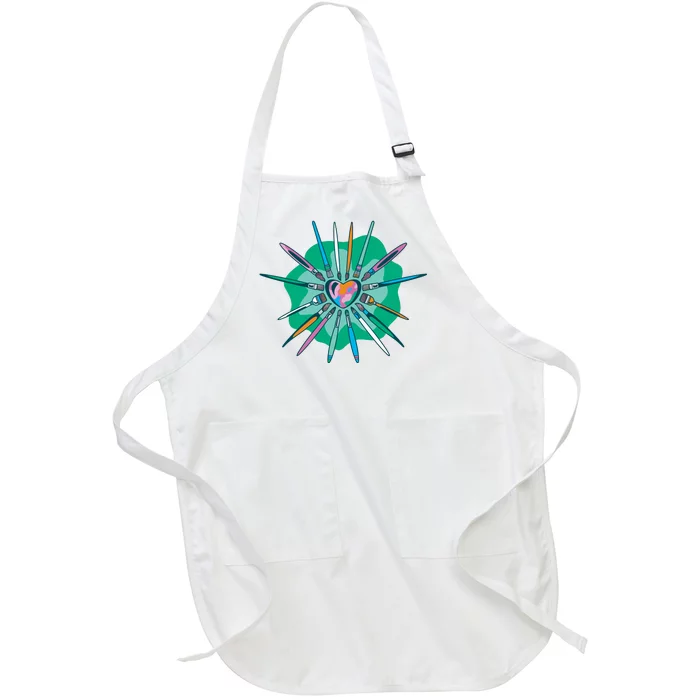 Artist Brushes Heart Full-Length Apron With Pocket