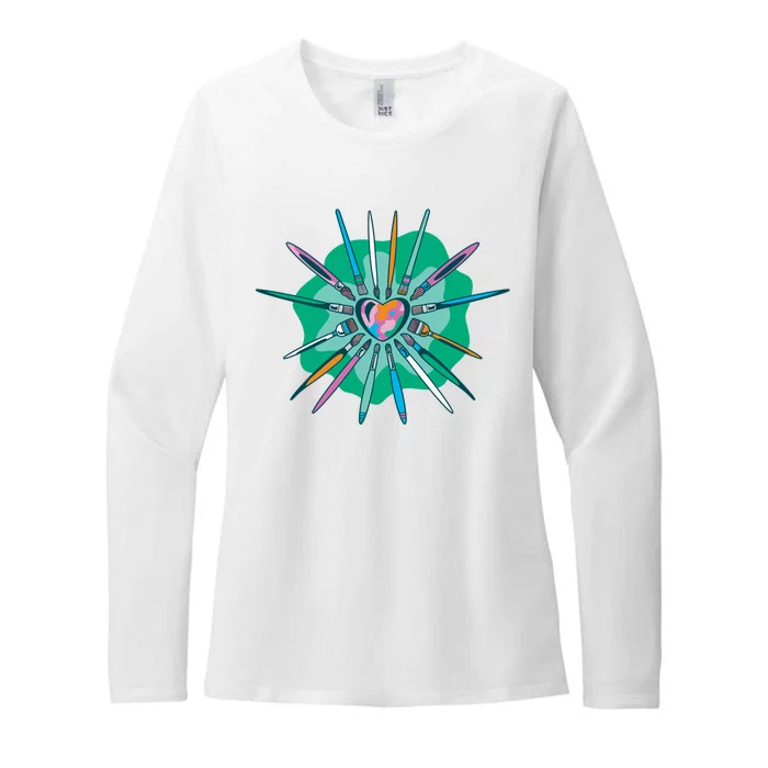 Artist Brushes Heart Womens CVC Long Sleeve Shirt