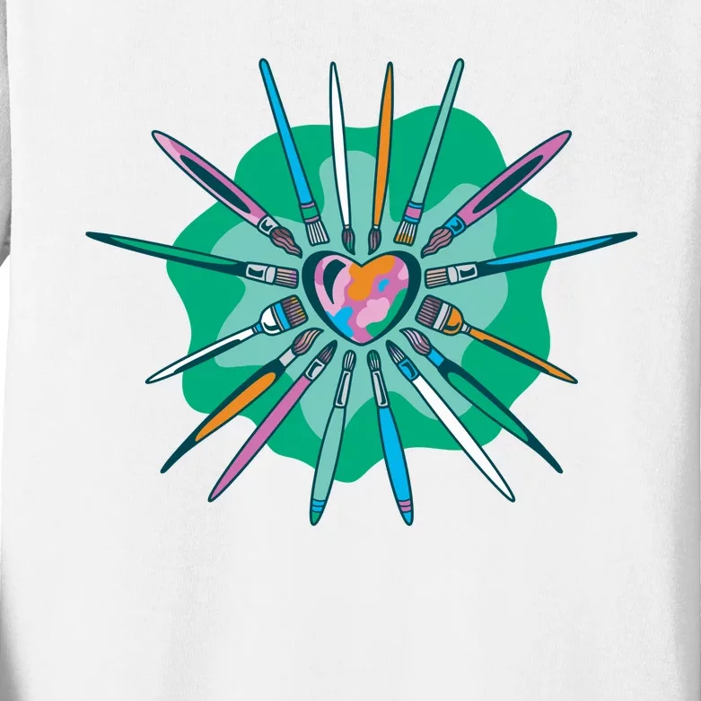 Artist Brushes Heart Kids Long Sleeve Shirt