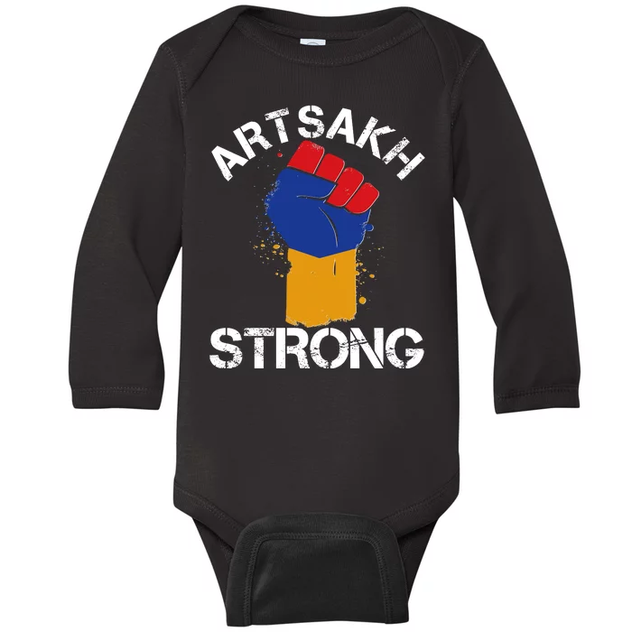 Artsakh Strong Armenian Flag Colors Protest Fist Baby Long Sleeve Bodysuit