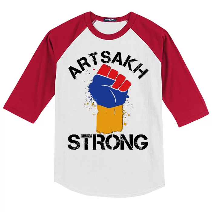 Artsakh Strong Armenian Flag Colors Protest Fist Kids Colorblock Raglan Jersey