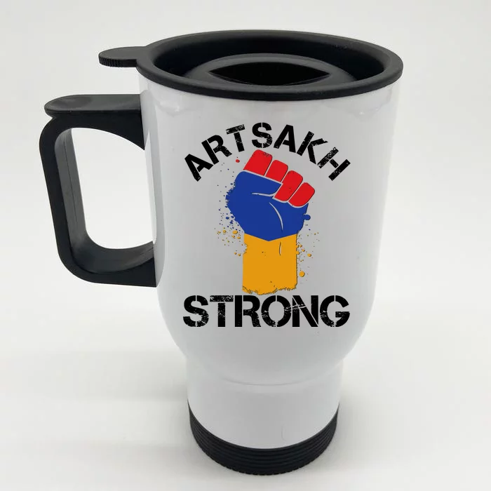 Artsakh Strong Armenian Flag Colors Protest Fist Front & Back Stainless Steel Travel Mug