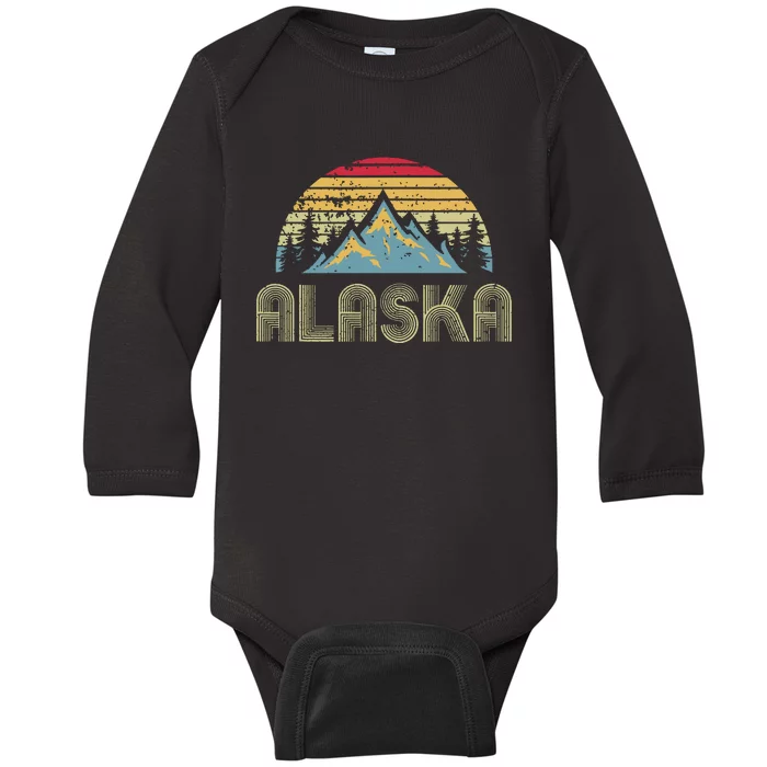 Alaska Retro Vintage Mountains Nature Hiking Baby Long Sleeve Bodysuit