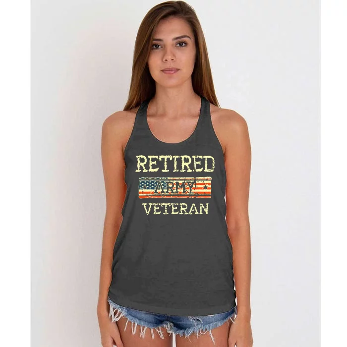 Army Retired Veteran Army American Flag Veteran Retirement Women's Knotted Racerback Tank