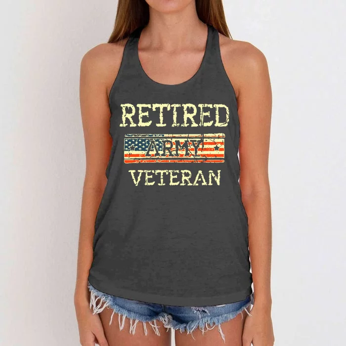 Army Retired Veteran Army American Flag Veteran Retirement Women's Knotted Racerback Tank