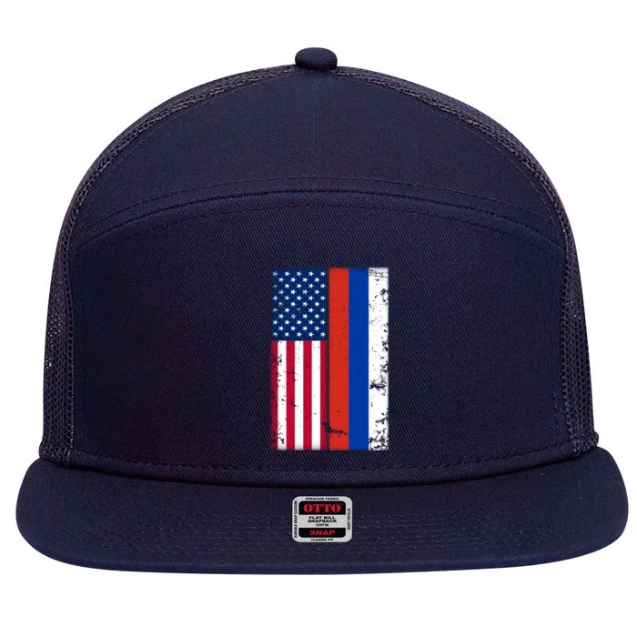 American Russia Vintage Flag 7 Panel Mesh Trucker Snapback Hat