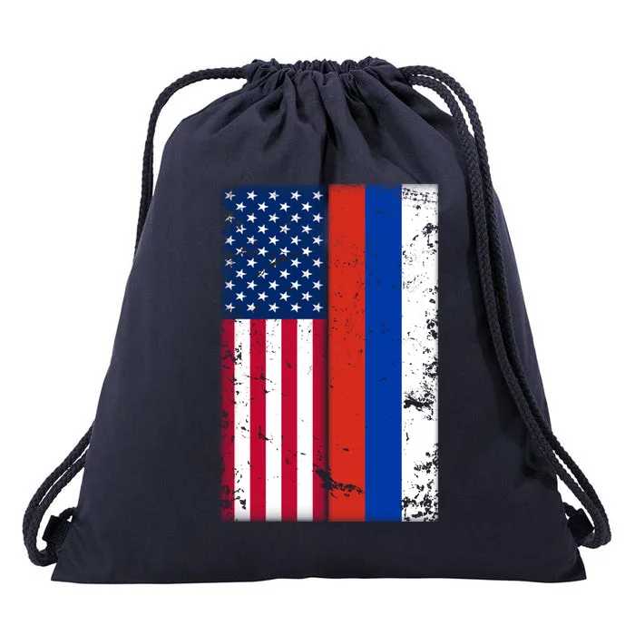 American Russia Vintage Flag Drawstring Bag