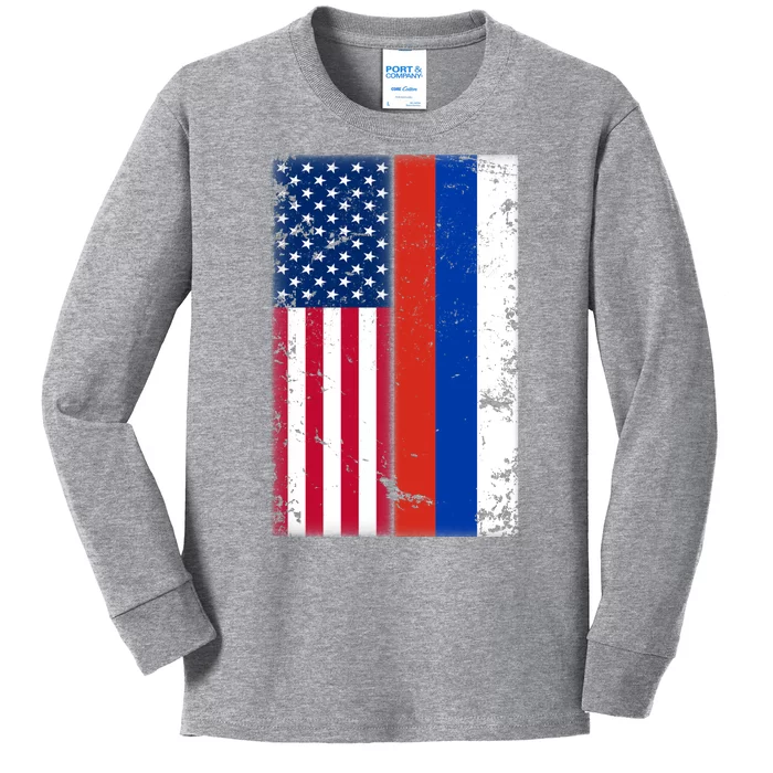 American Russia Vintage Flag Kids Long Sleeve Shirt