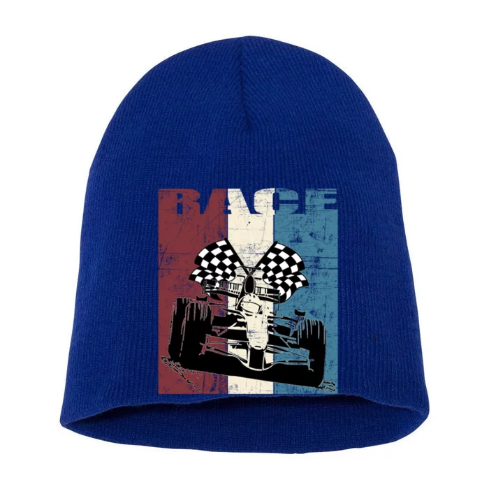 Auto Racing Vintage Car Racing Distressed Cool Gift Short Acrylic Beanie