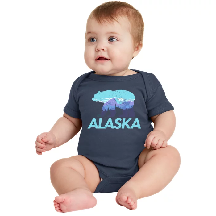 Alaska Retro Vintage Mountains & Outdoors Wilderness State Baby Bodysuit