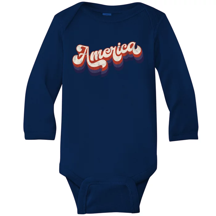 America Retro Vintage Baby Long Sleeve Bodysuit