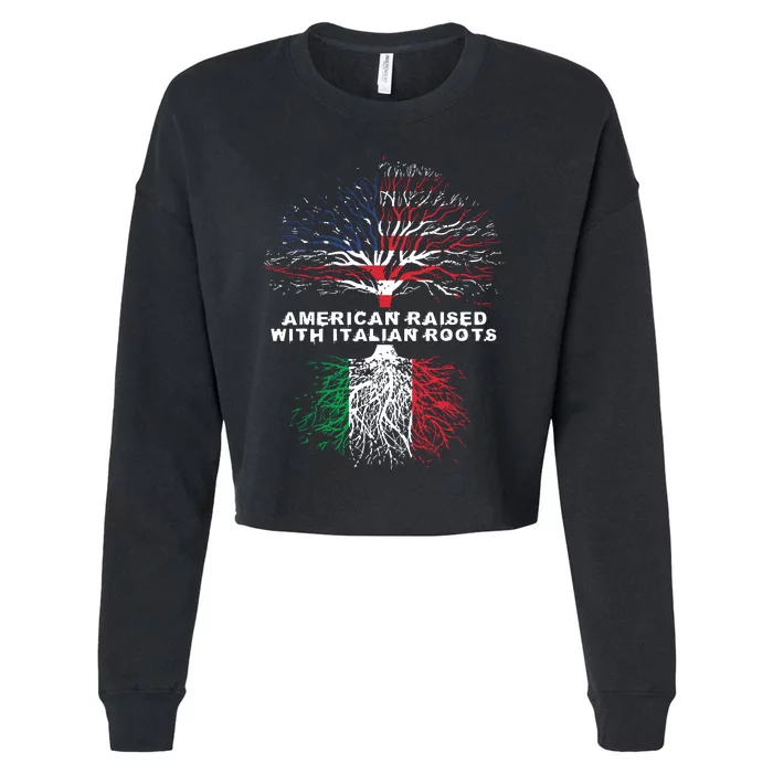 American Raised With Italian Roots Italy Cropped Pullover Crew