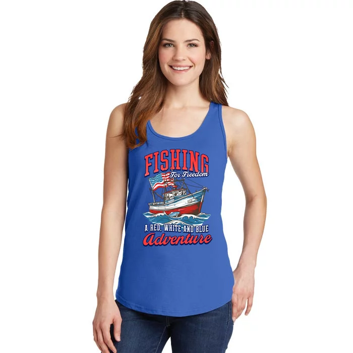 A Red White And Blue Adventure Design Patriotic Fishing Gift Ladies Essential Tank