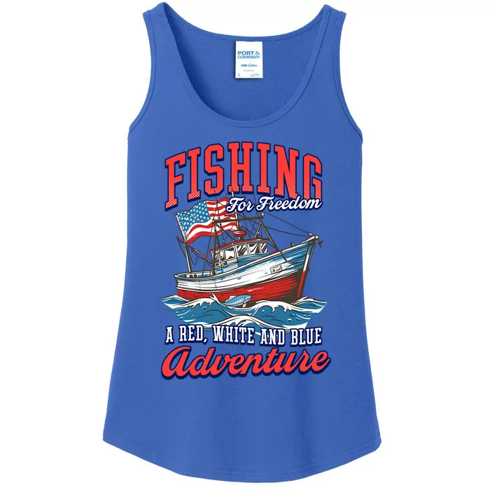 A Red White And Blue Adventure Design Patriotic Fishing Gift Ladies Essential Tank