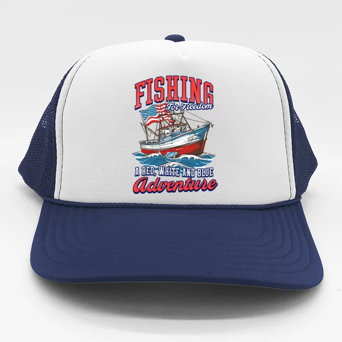 A Red White And Blue Adventure Design Patriotic Fishing Gift Trucker Hat