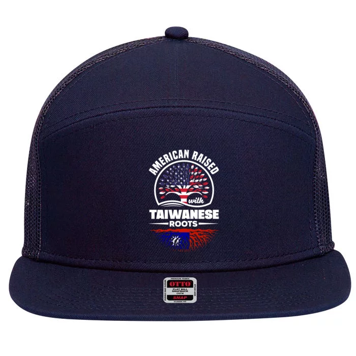 American Raised With Taiwanese Roots Taiwan Taiwanese Flag Gift 7 Panel Mesh Trucker Snapback Hat