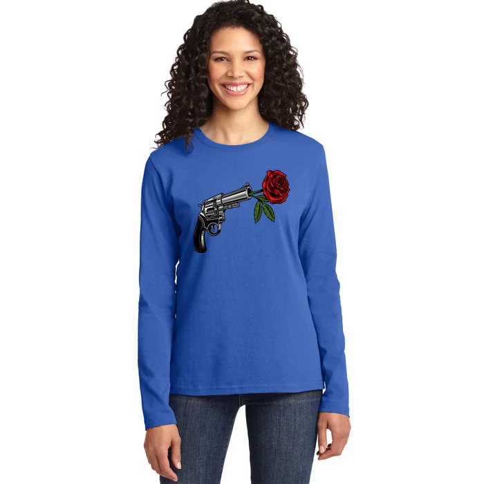 A Revolver With A Rose For Gun Lovers 2nd Adt 2a Gift Ladies Long Sleeve Shirt