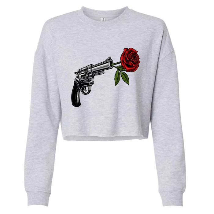 A Revolver With A Rose For Gun Lovers 2nd Adt 2a Gift Cropped Pullover Crew