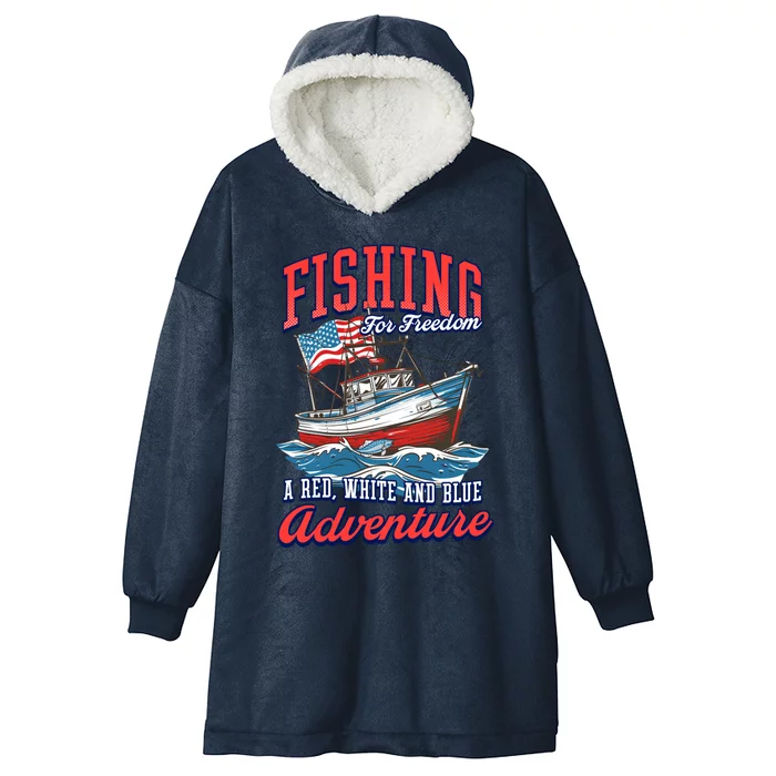 A Red White And Blue Adventure Design Patriotic Fishing Cool Gift Hooded Wearable Blanket