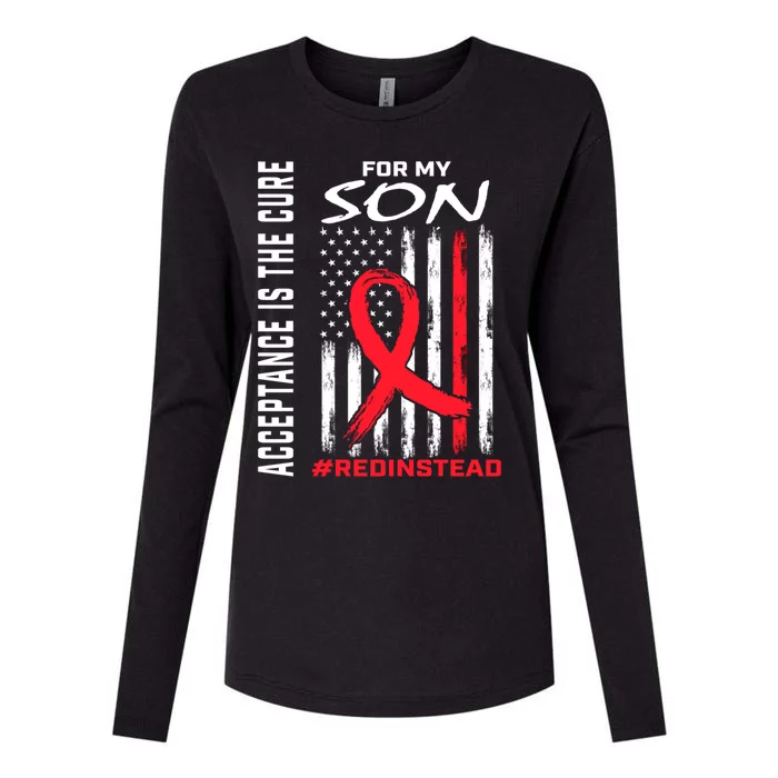 Acceptance Redinstead Wear Red Instead Autism Son Usa Flag Cute Gift Womens Cotton Relaxed Long Sleeve T-Shirt