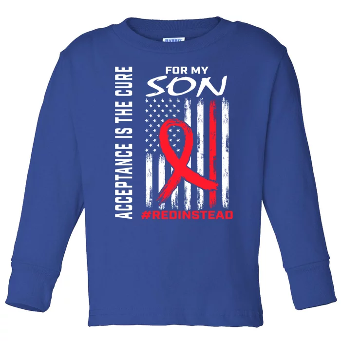 Acceptance Redinstead Wear Red Instead Autism Son Usa Flag Cute Gift Toddler Long Sleeve Shirt