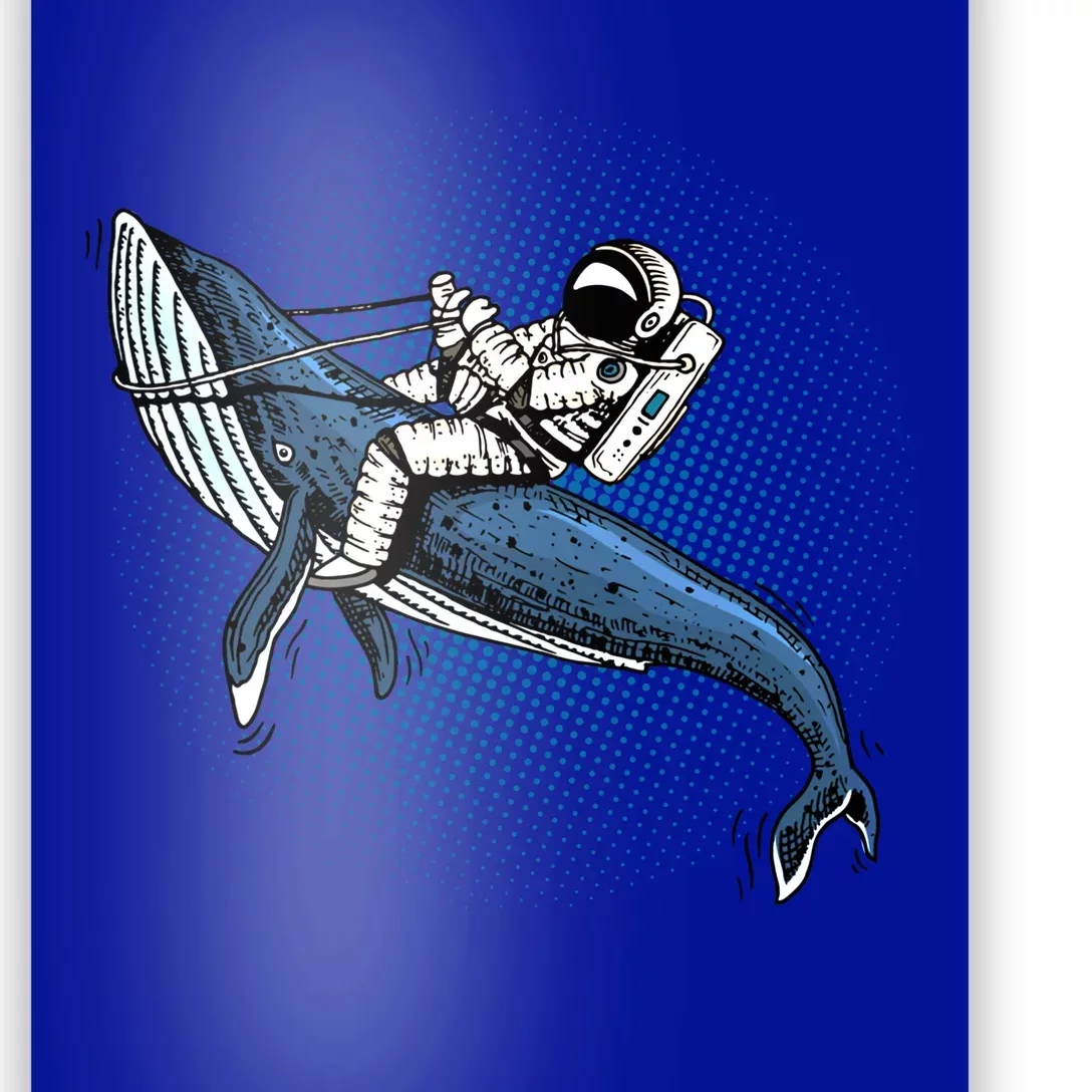 Astronaut Riding Whale In Space Blue Graphic Great Gift Poster