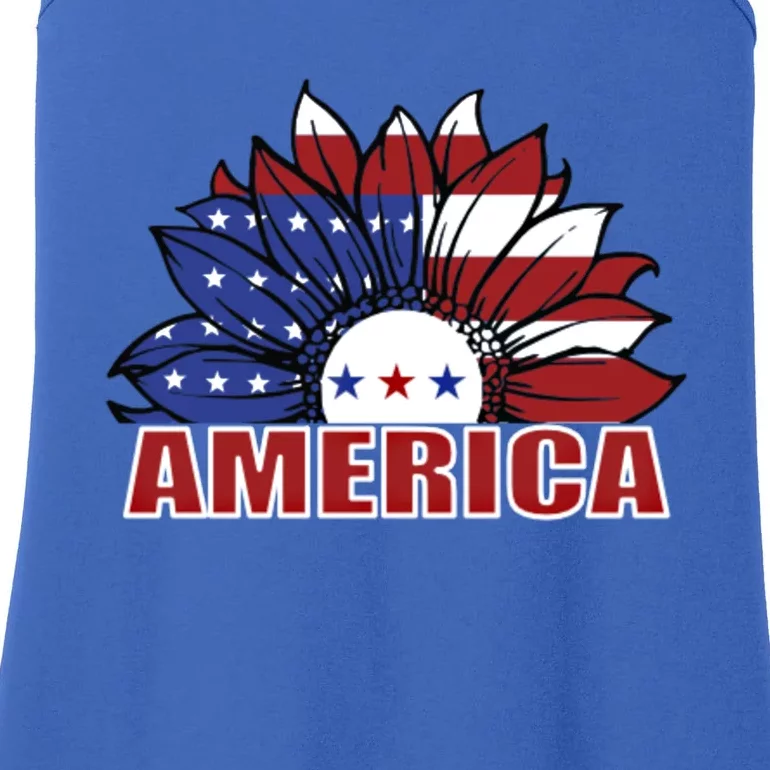 America Red White And Blue Sunflower Design Meaningful Gift Ladies Essential Tank