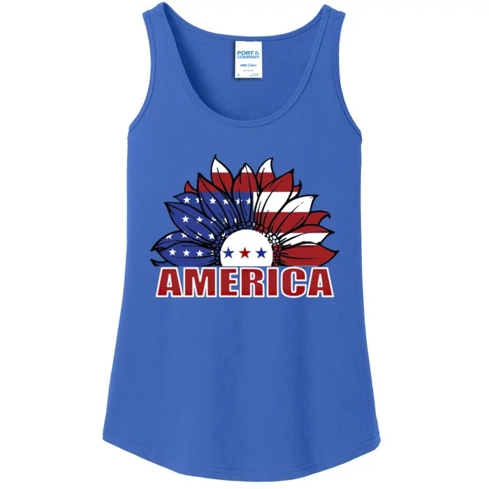 America Red White And Blue Sunflower Design Meaningful Gift Ladies Essential Tank