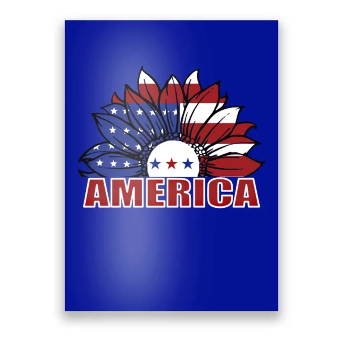 America Red White And Blue Sunflower Design Meaningful Gift Poster