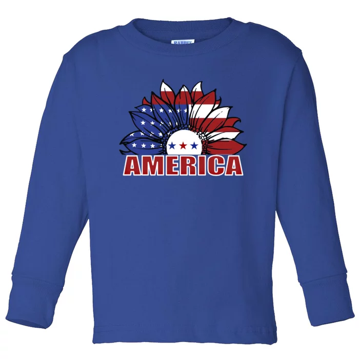 America Red White And Blue Sunflower Design Meaningful Gift Toddler Long Sleeve Shirt