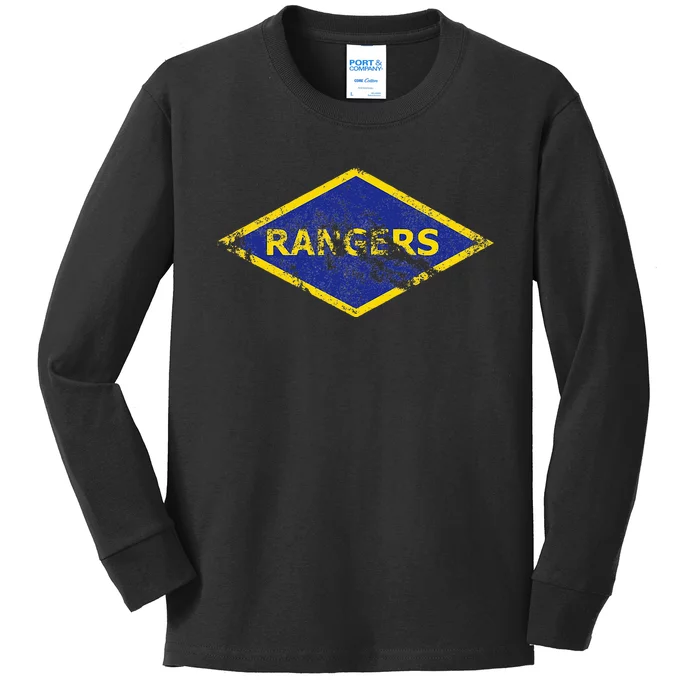 Army Ranger Ww2 Diamond Vintage Distressed Look Kids Long Sleeve Shirt