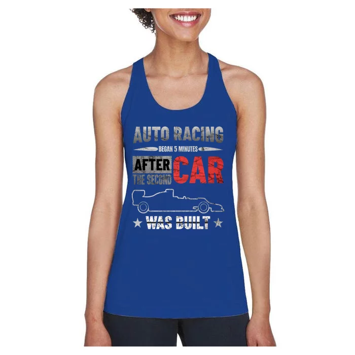 Auto Racing Was Built Funny Auto Racing Mechanic Gift Women's Racerback Tank