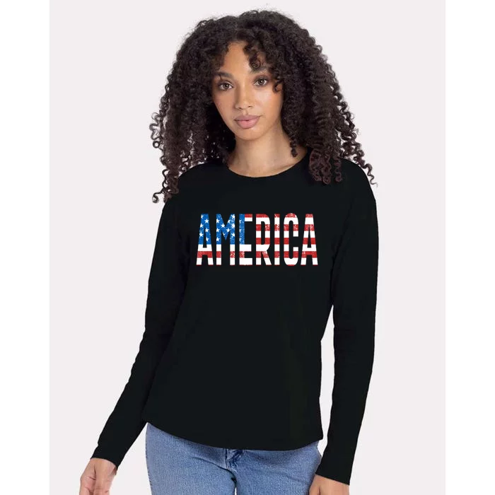 America Red White Blue Stars And Stripes Womens Cotton Relaxed Long Sleeve T-Shirt