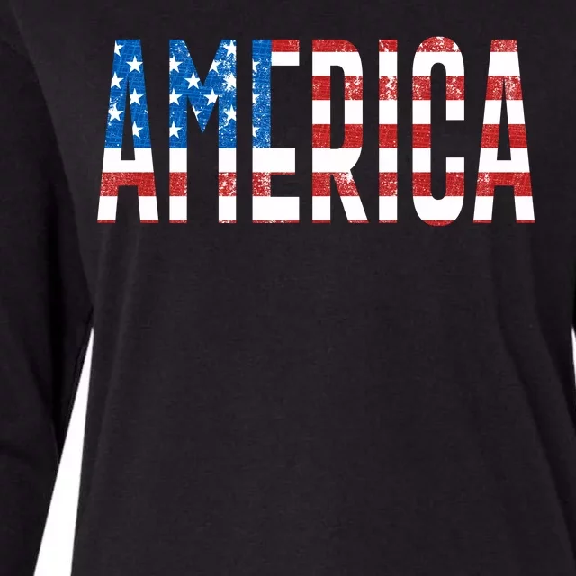 America Red White Blue Stars And Stripes Womens Cotton Relaxed Long Sleeve T-Shirt