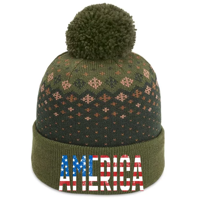 America Red White Blue Stars And Stripes The Baniff Cuffed Pom Beanie