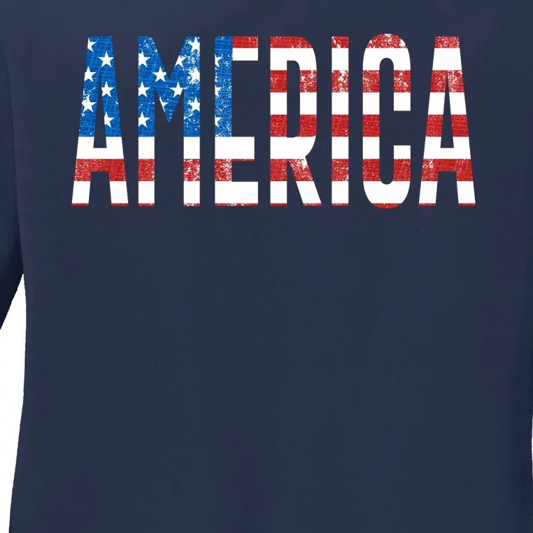 America Red White Blue Stars And Stripes Ladies Long Sleeve Shirt