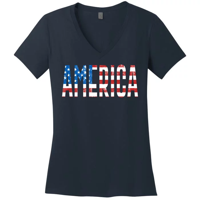 America Red White Blue Stars And Stripes Women's V-Neck T-Shirt