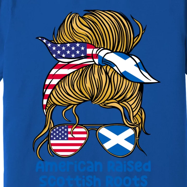 American Raised With Scottish Roots Messy Bun Gift Premium T-Shirt