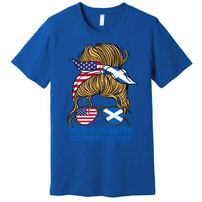 American Raised With Scottish Roots Messy Bun Gift Premium T-Shirt